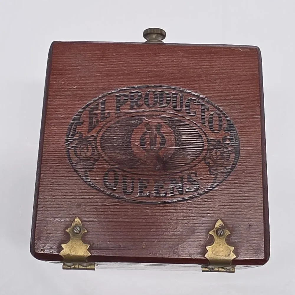 Vintage El Producto Queens Wooden Empty Cigar Box Storage Asymmetrical Lid